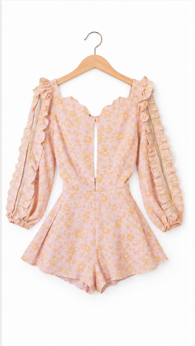 Showpo Floral Romper Long Sleeve Ruffle Open Back Size 4